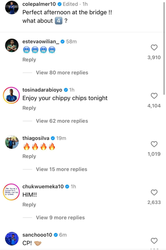 Estevao Willian reacts to Cole Palmer on Instagram