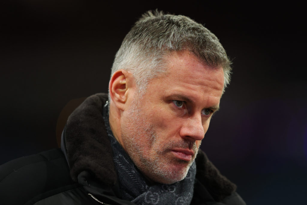 Sky Sports pundit 
Jamie Carragher looking focused