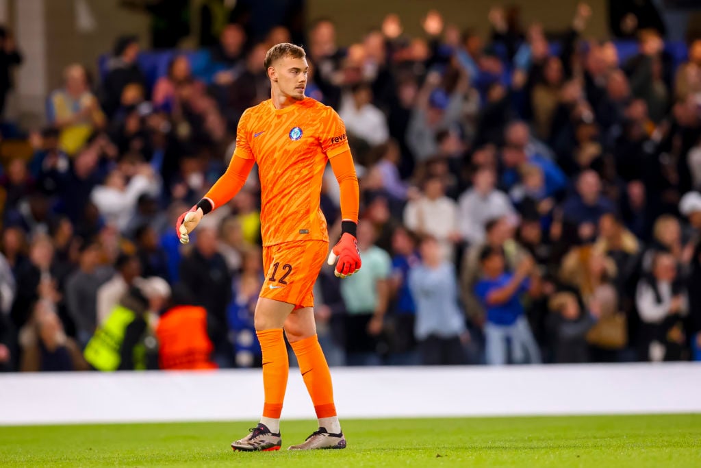 Filip Jorgensen in action for Chelsea.