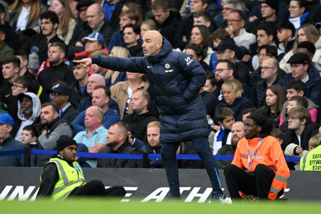 Enzo Maresca, Manager of Chelsea, reacts during the Premier League match between Chelsea FC and Nottingham Forest FC at Stamford Bridge on October ...