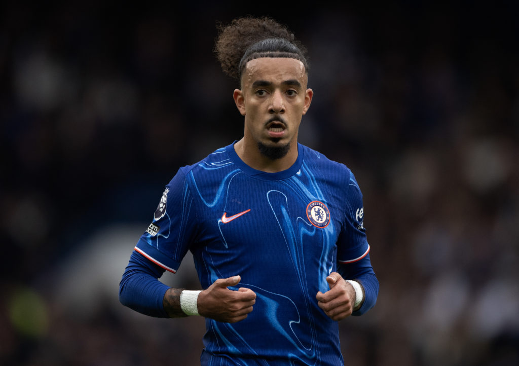 Malo Gusto of Chelsea during the Premier League match between Chelsea FC and Nottingham Forest FC at Stamford Bridge on October 06, 2024 in London,...
