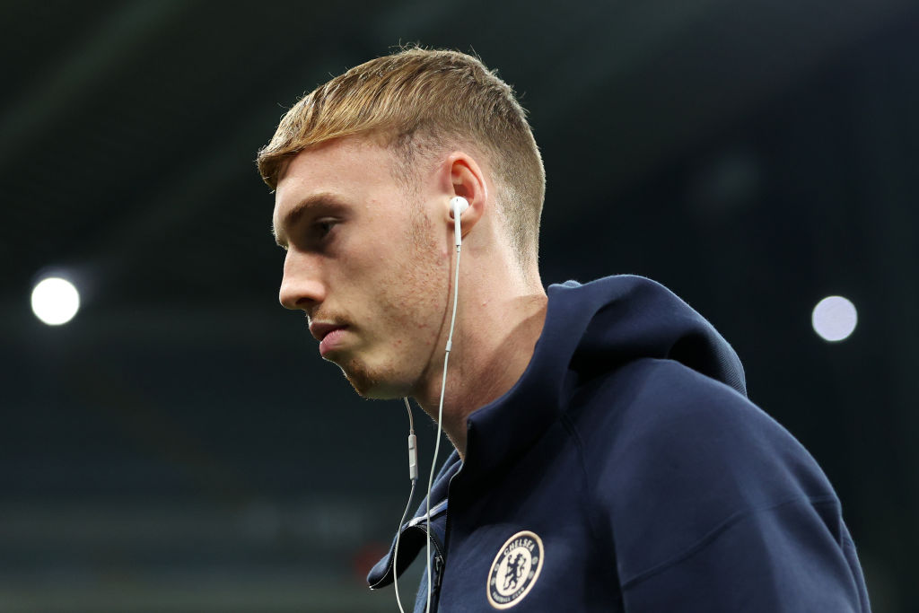 Cole Palmer of Chelsea looks on during a pitch inspection prior to the Carabao Cup Fourth Round match between Newcastle United and Chelsea at St Ja...