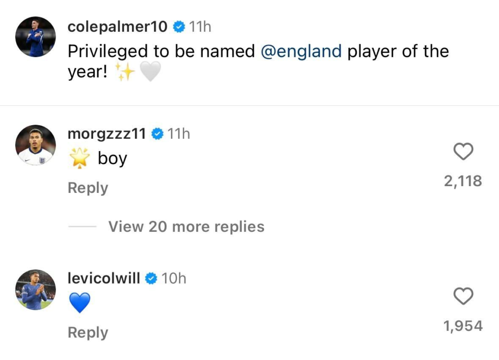 Cole Palmer's Instagram post, Morgan Rogers responds Cole Palmer's Instagram post, Morgan Rogers responds