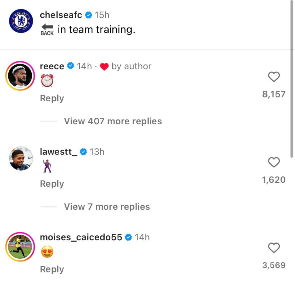 Reece James returns to full training, Chelsea players react