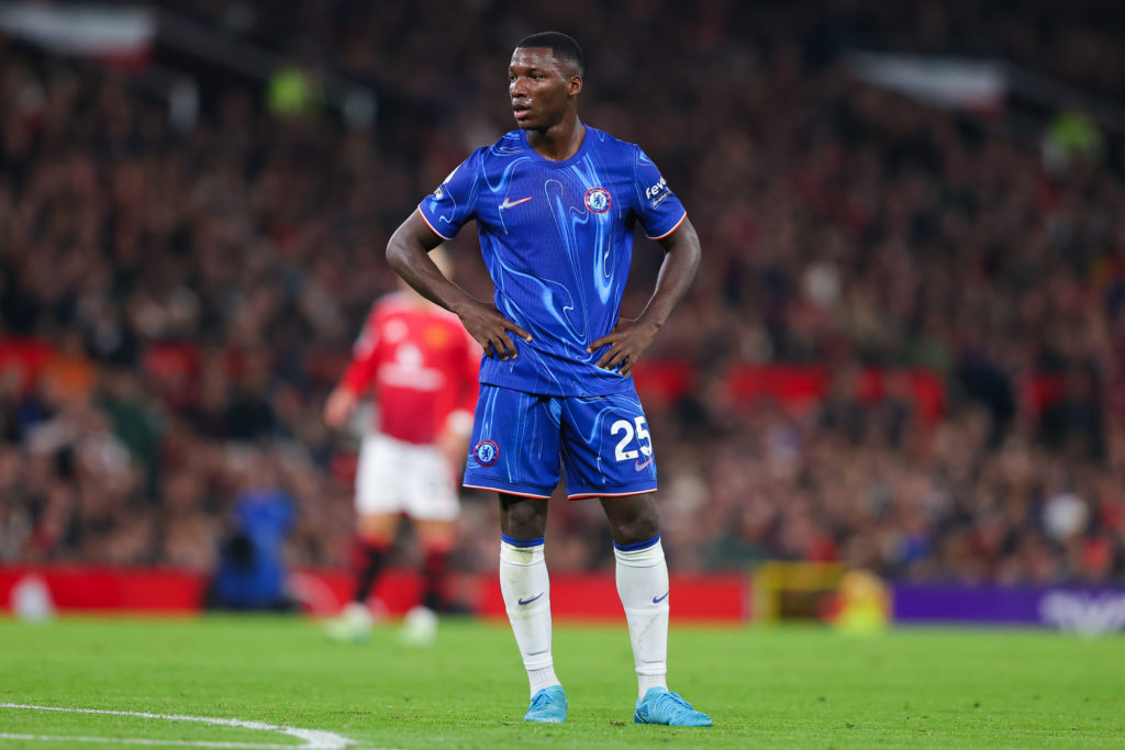 Moises Caicedo of Chelsea during the Premier League match between Manchester United FC and Chelsea FC at Old Trafford on November 03, 2024 in Manch...