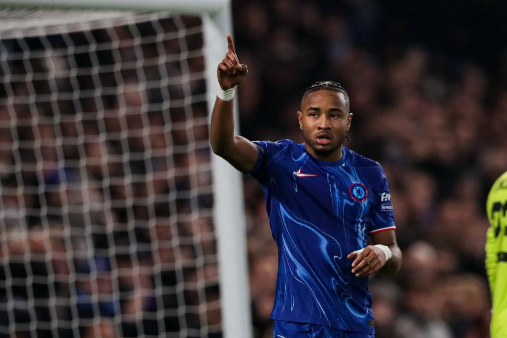 Christopher Nkunku of Chelsea celebrates after scoring a