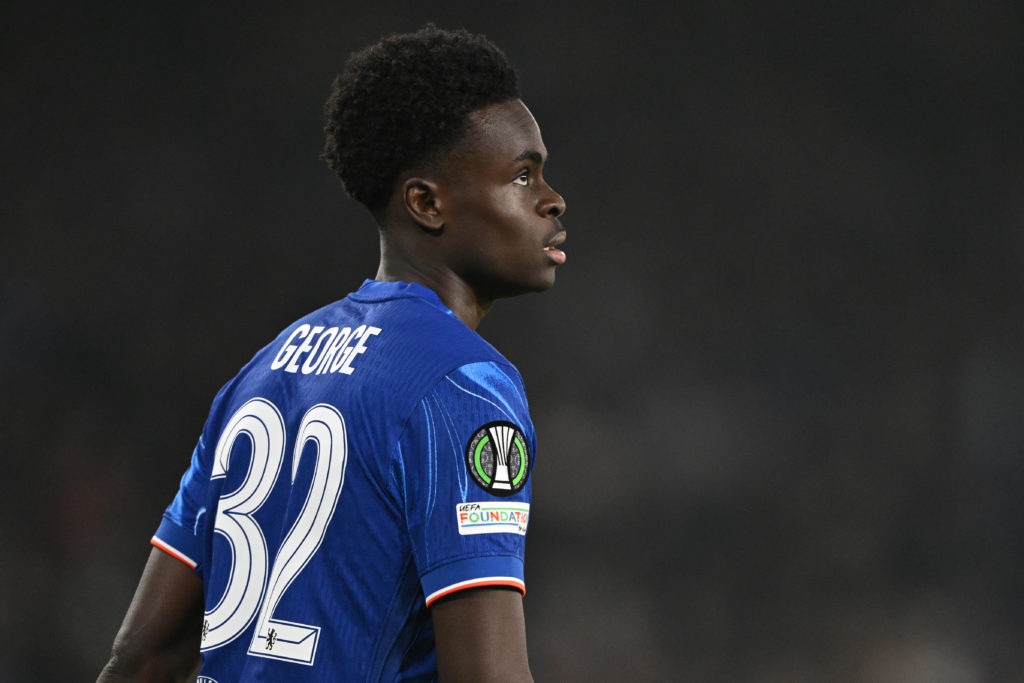 Tyrique George of Chelsea looks on during the UEFA Conference League match between Chelsea FC and FC Noah at Stamford Bridge on November 7, 2024 in...