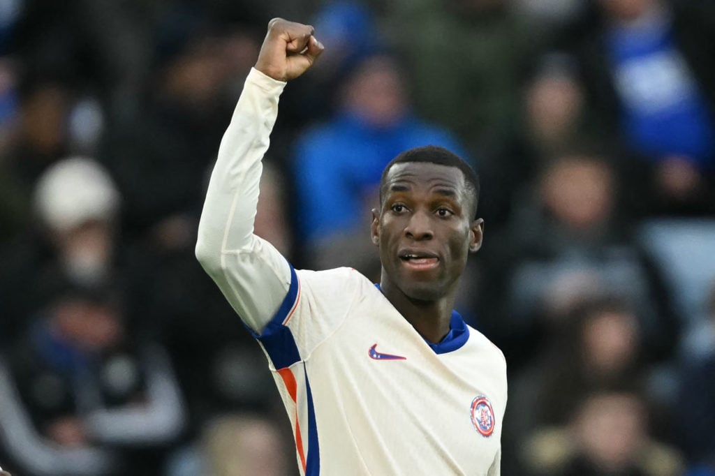 Nicolas Jackson celebrates after scoring for Chelsea