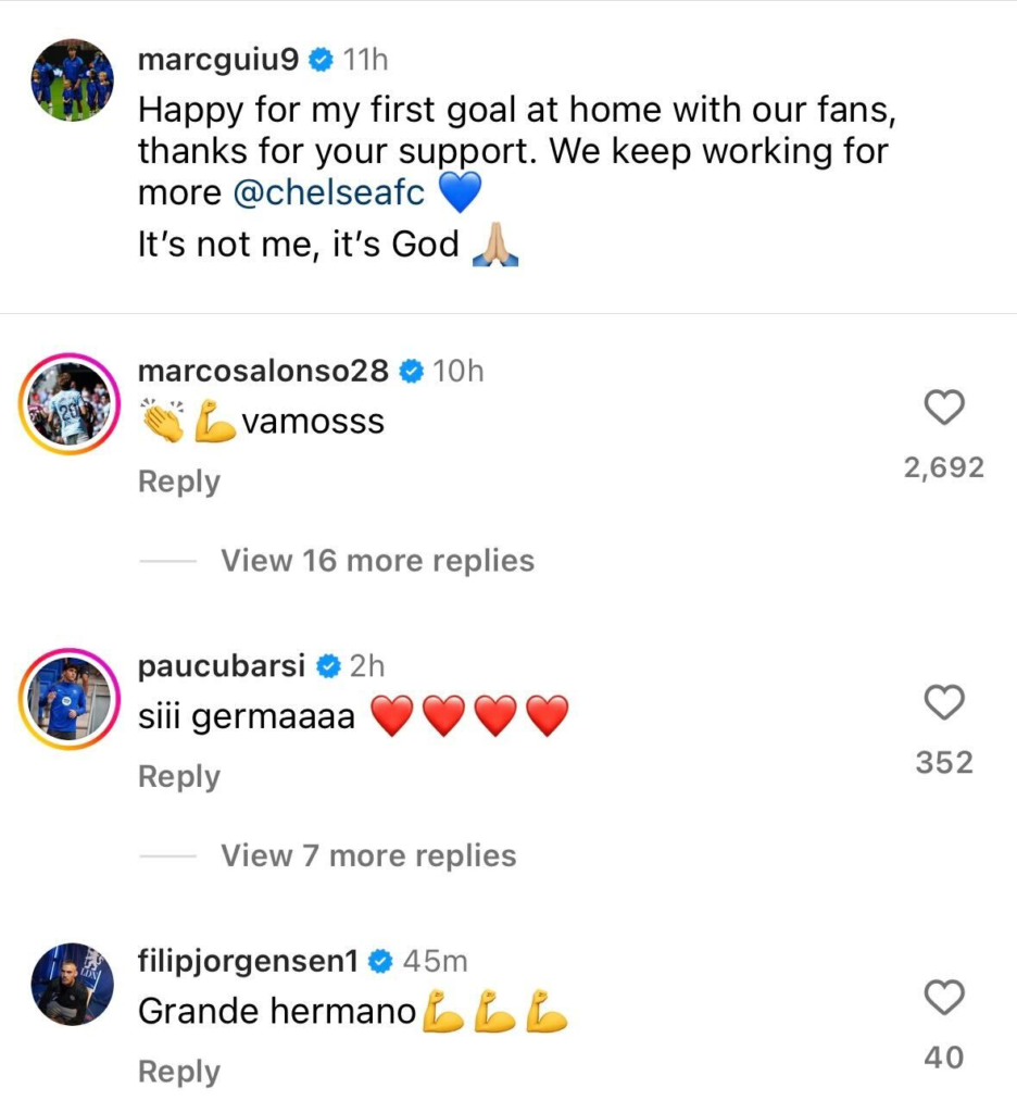 Marc Guiu's Instagram post after first Chelsea goal, Marcos Alonso responds Marc Guiu's Instagram post after scoring his first Chelsea goal, Marcos Alonso responds