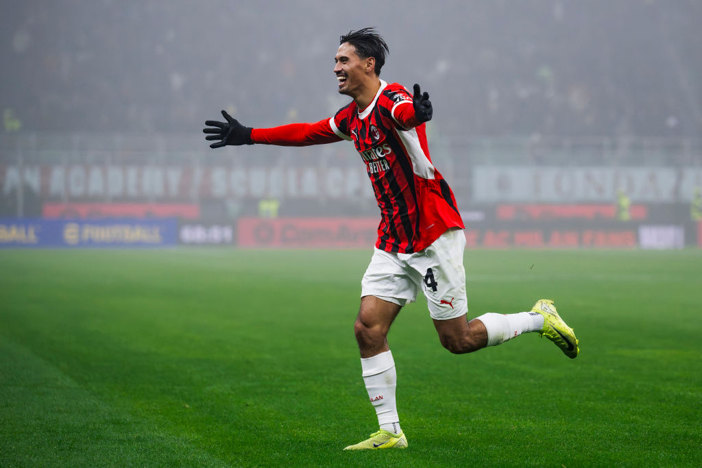 Tijjani Reijnders of AC Milan celebrates after scoring a