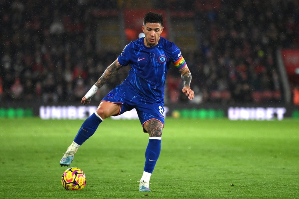 Enzo Fernandez of Chelsea in action during the Premier League match between Southampton FC and Chelsea FC at St Mary's Stadium on December 04, 2024...