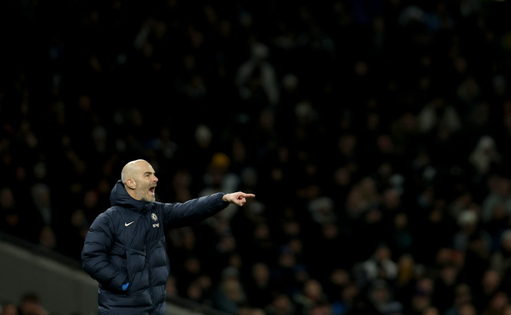 Enzo Maresca, Manager of Chelsea, gestures during the Premier League match between Tottenham Hotspur FC and Chelsea FC at Tottenham Hotspur Stadium...