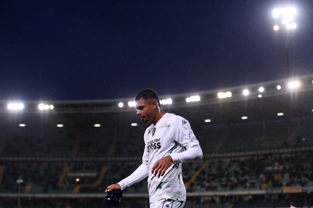 Tino Anjorin of Empoli FC looks on during the Serie A match between Verona and Empoli at Stadio Marcantonio Bentegodi on December 08, 2024 in Veron...