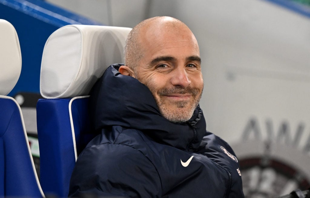 Enzo Maresca, Manager of Chelsea, looks on prior to the Premier League match between Chelsea FC and Brentford FC at Stamford Bridge on December 15,...