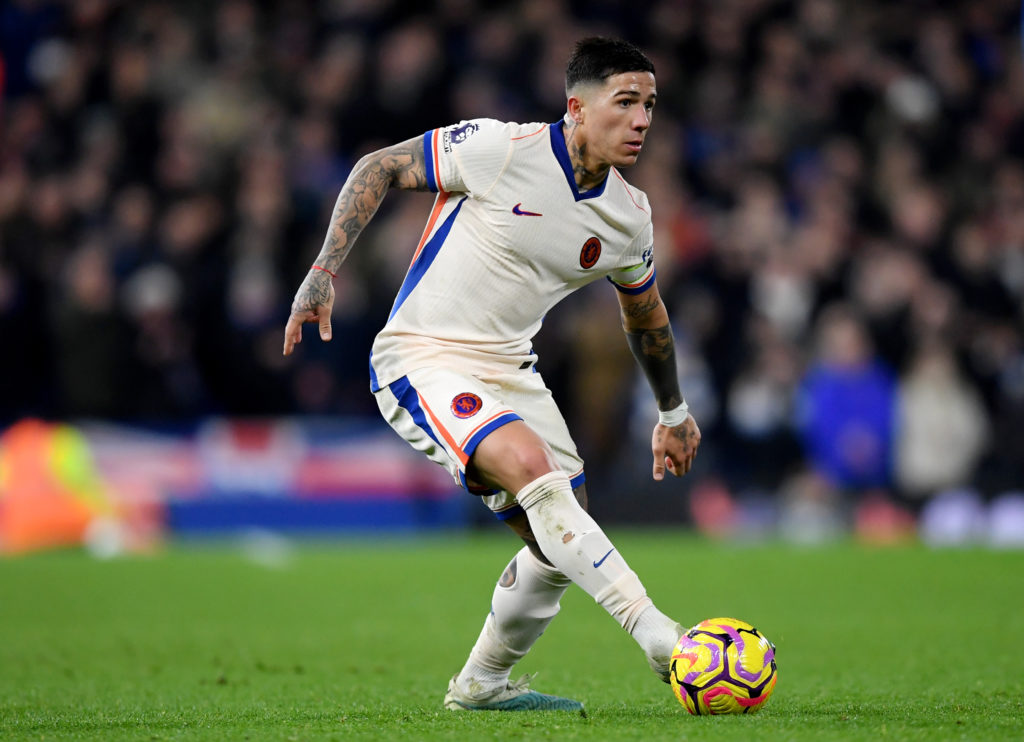Enzo Fernandez of Chelsea controls the ball during the Premier League match between Ipswich Town FC and Chelsea FC at Portman Road on December 30, ...