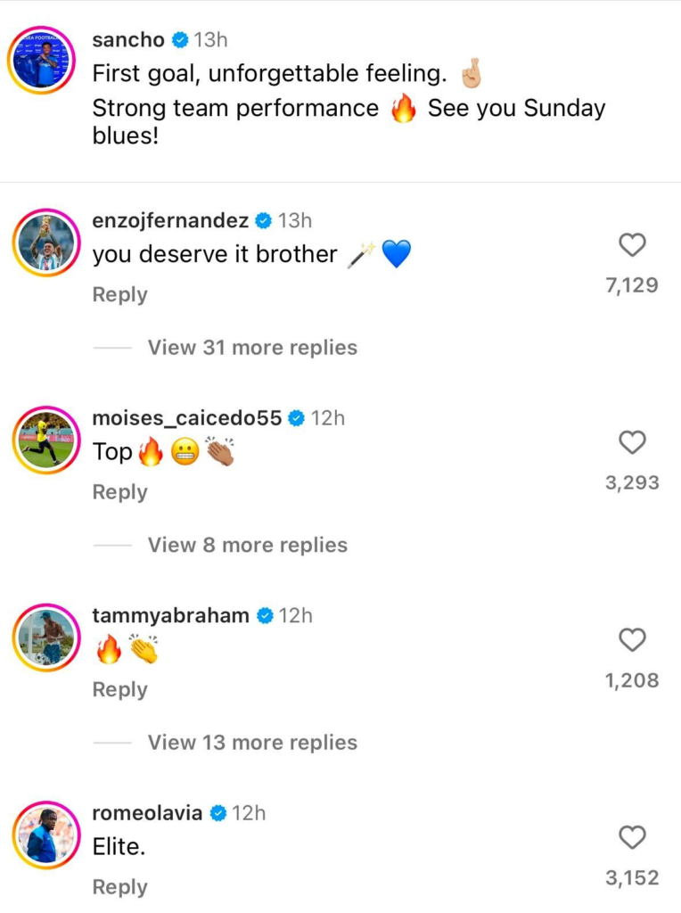 Jadon Sancho reacts on Instagram after first Chelsea goal Jadon Sancho reacts on Instagram after first Chelsea goal, Enzo Fernandez and Romeo Lavia responds