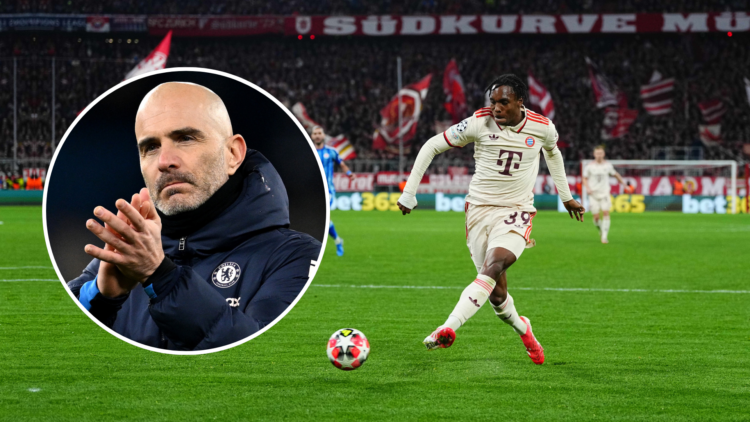 Bayern Munich's Mathys Tel with an inset of Enzo Maresca