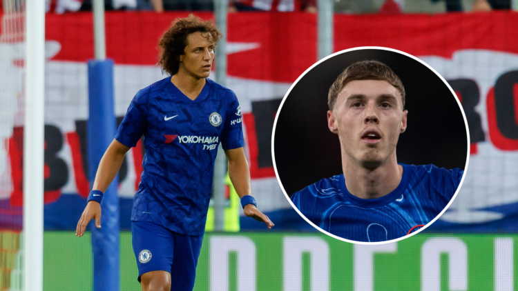 David Luiz (in Chelsea kit) with an inset of Cole Palmer