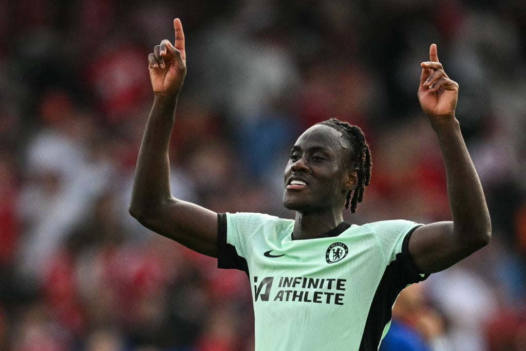 Chelsea's English defender #14 Trevoh Chalobah reacts at the end of the English Premier League football match between Nottingham Forest and Chelsea...