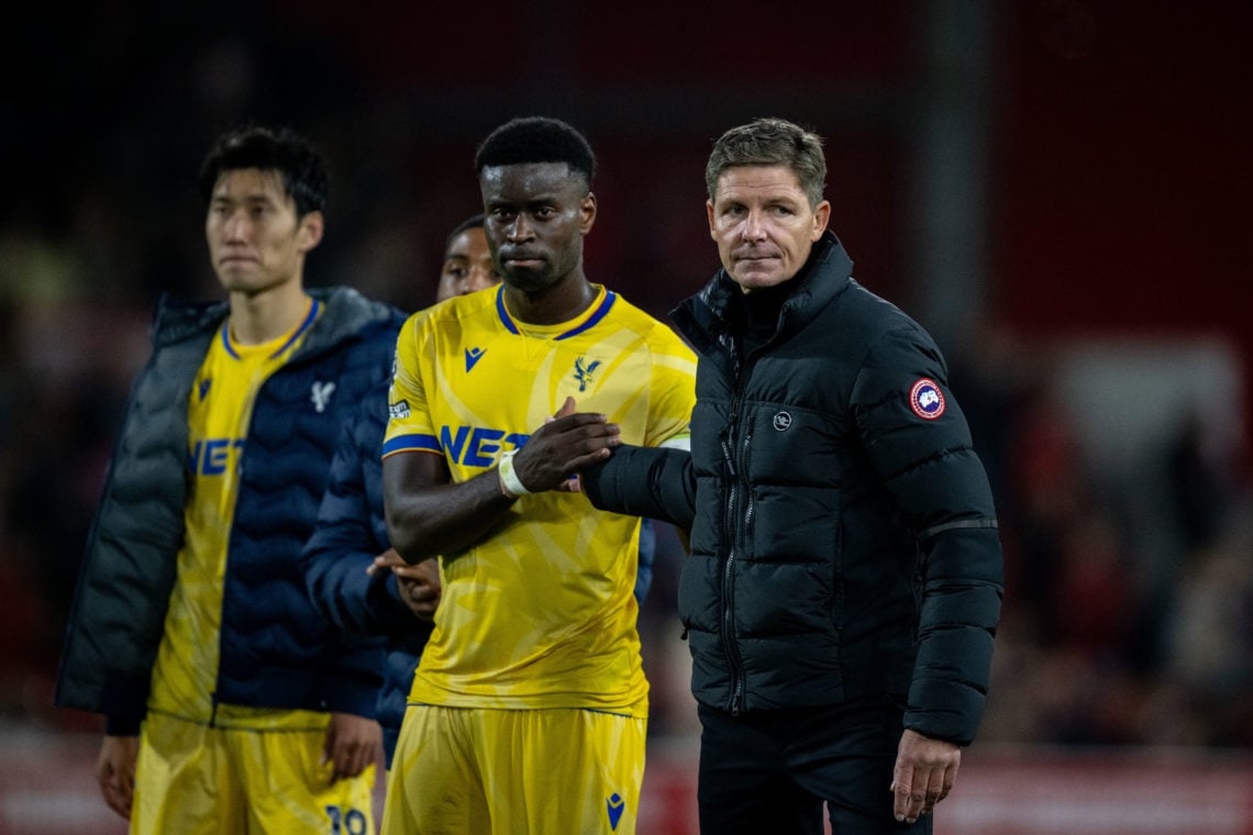 Marc Guehi of Crystal Palace and manager Oliver Glasner during the Premier League match between Nottingham Forest FC and Crystal Palace FC at City ...