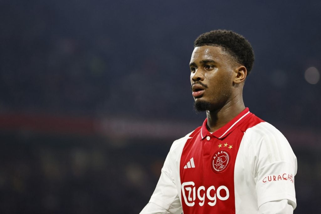 Jorrel Hato playing for Ajax against FC Utrecht in the Dutch Eredivisie.