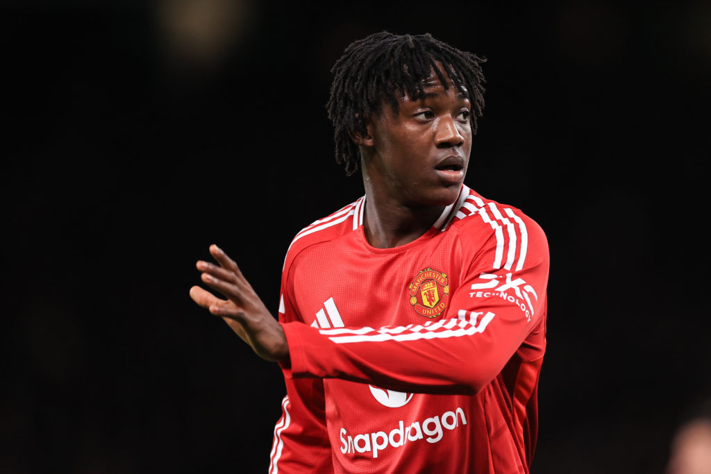 Kobbie Mainoo of Manchester United during the Premier League match between Manchester United FC and Newcastle United FC at Old Trafford on December...