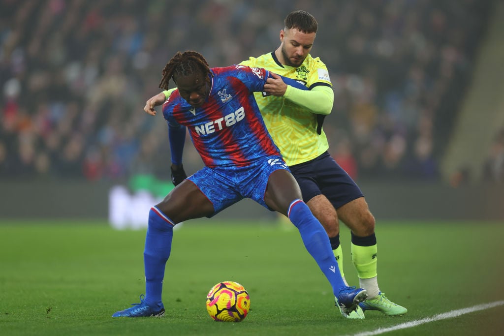 Adam Armstrong of Southampton is challenged by Trevoh Chalobah of Crystal Palace during the Premier League match between Crystal Palace FC and Sou...