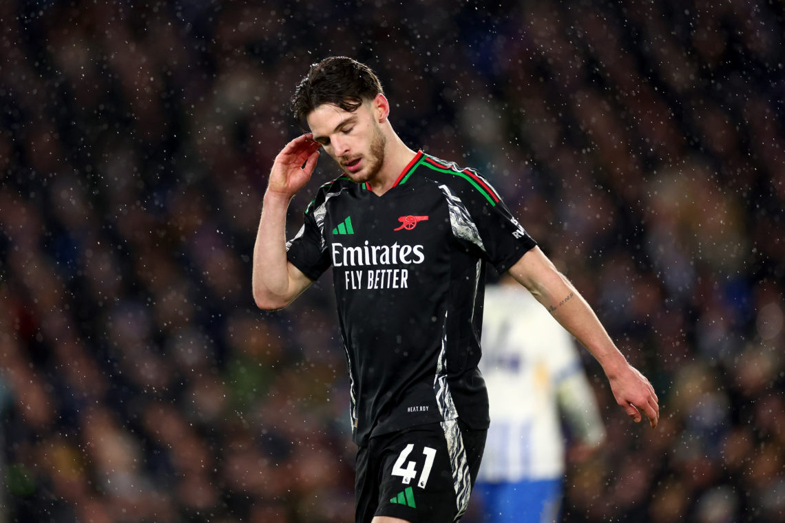 A dejected looking Declan Rice of Arsenal during the Premier League match between Brighton & Hove Albion FC and Arsenal FC at Amex Stadium on ...