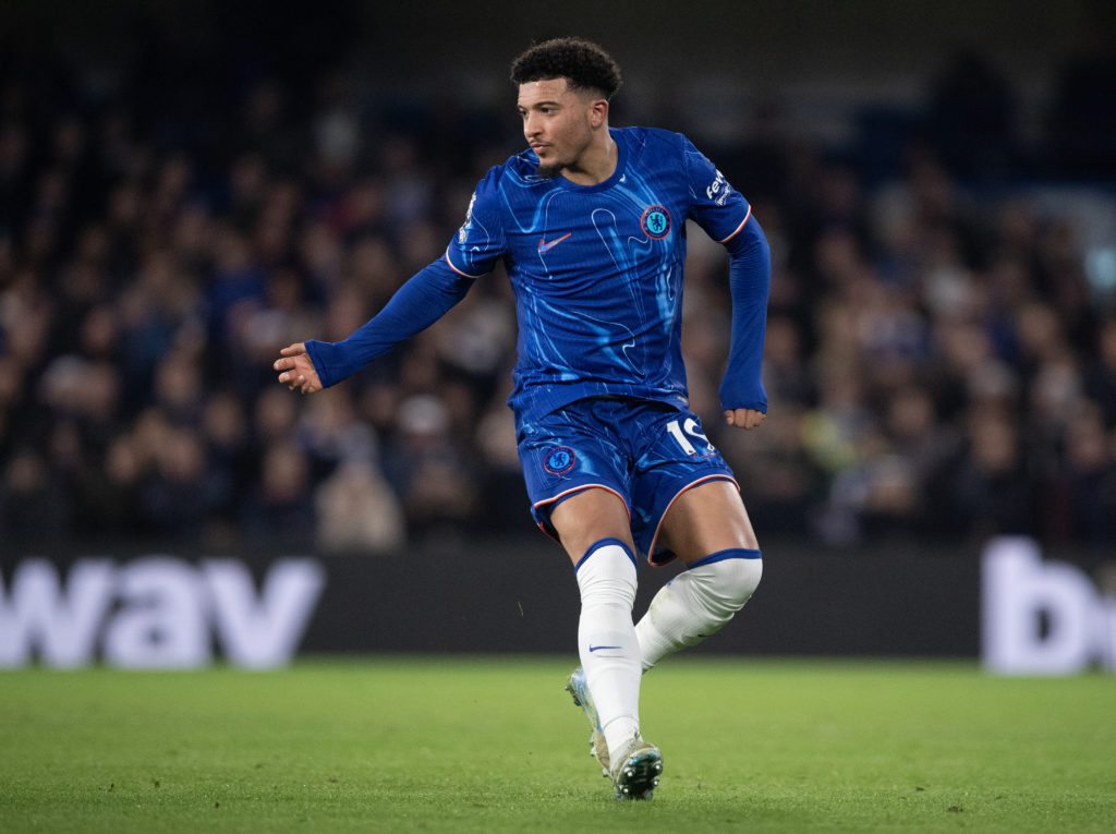 Jadon Sancho of Chelsea during the Premier League match between Chelsea FC and Fulham FC at Stamford Bridge on December 26, 2024 in London, England.
