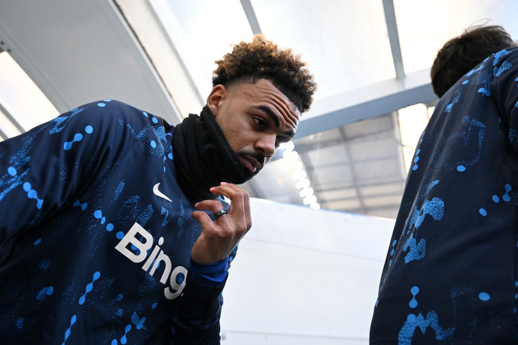 Renato Veiga of Chelsea enters the pitch to warm up prior to the Emirates FA Cup Third Round match between Chelsea and Morecambe at Stamford Bridge...