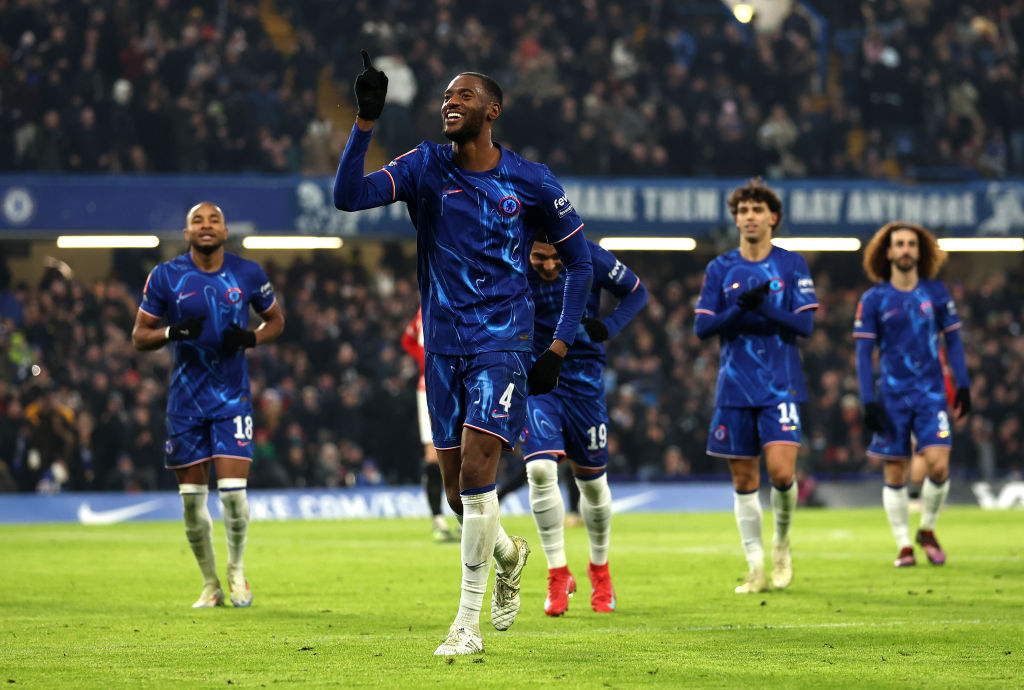 Tosin Adarabioyo of Chelsea celebrates scoring his team's third goal during the Emirates FA Cup Third Round match between Chelsea and Morecambe at ...