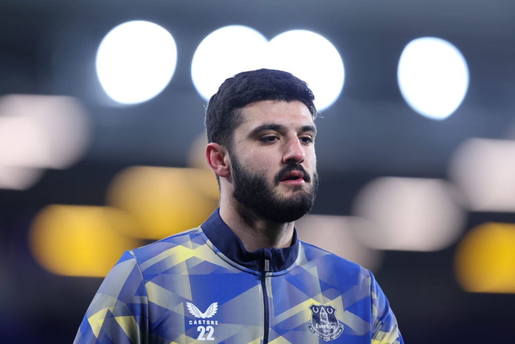 Armando Broja warms up ahead of Everton against Peterborough United in the FA Cup.