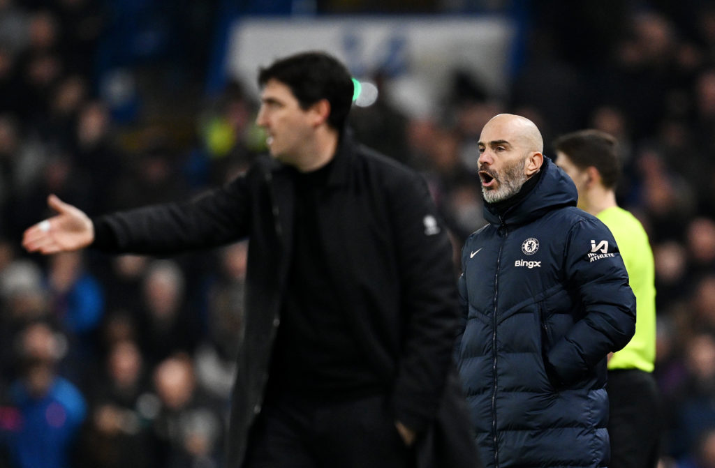 Enzo Maresca, Manager of Chelsea, reacts during the Premier League match between Chelsea FC and AFC Bournemouth at Stamford Bridge on January 14, 2...