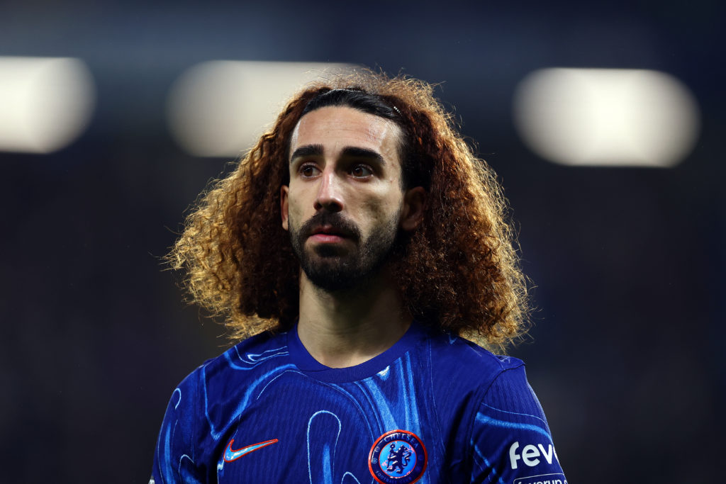 Marc Cucurella of Chelsea looks on during the Premier League match between Chelsea FC and AFC Bournemouth at Stamford Bridge on January 14, 2025 in...
