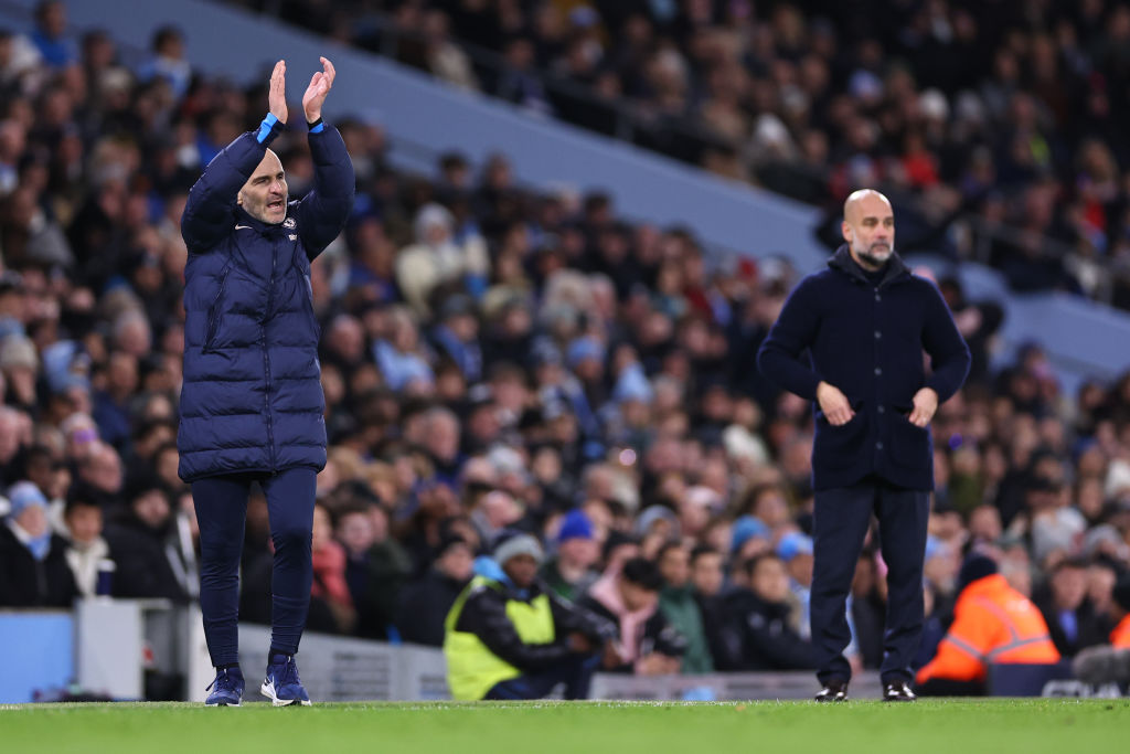 Enzo Maresca manager / head coach of Chelsea during the Premier League match between Manchester City FC and Chelsea FC at Etihad Stadium on January...