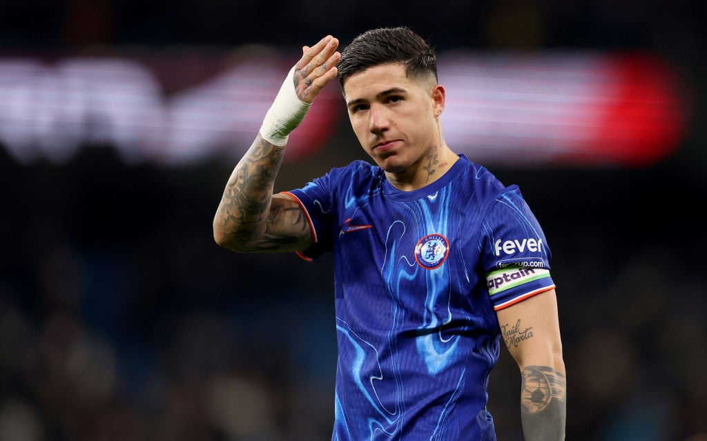 Enzo Fernandez of Chelsea during the Premier League match between Manchester City FC and Chelsea FC at Etihad Stadium on January 25, 2025 in Manche...
