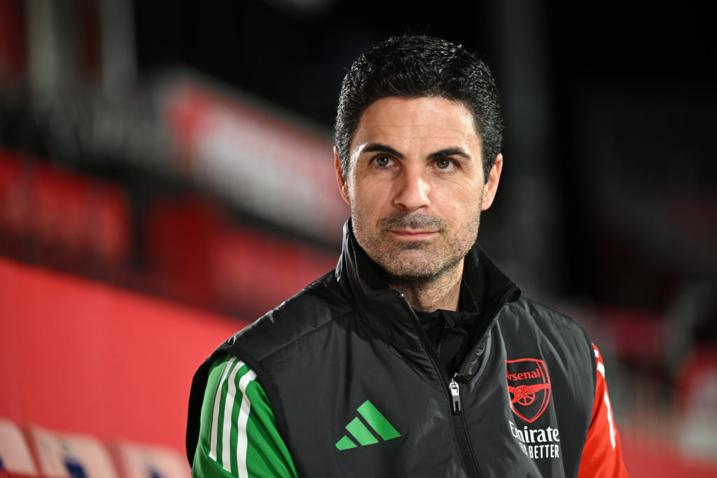 Arsenal manager Mikel Arteta speaks before a Champions League match.