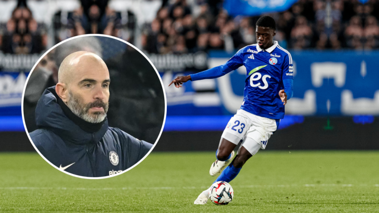 Strasbourg's Mamadou Sarr with an inset of Enzo Maresca