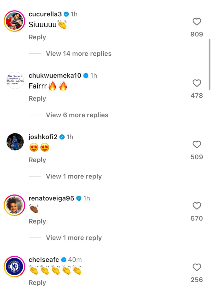 Chelsea teammates responds to Tosin Adarabiyoy on Instagram after his two FA Cup goals