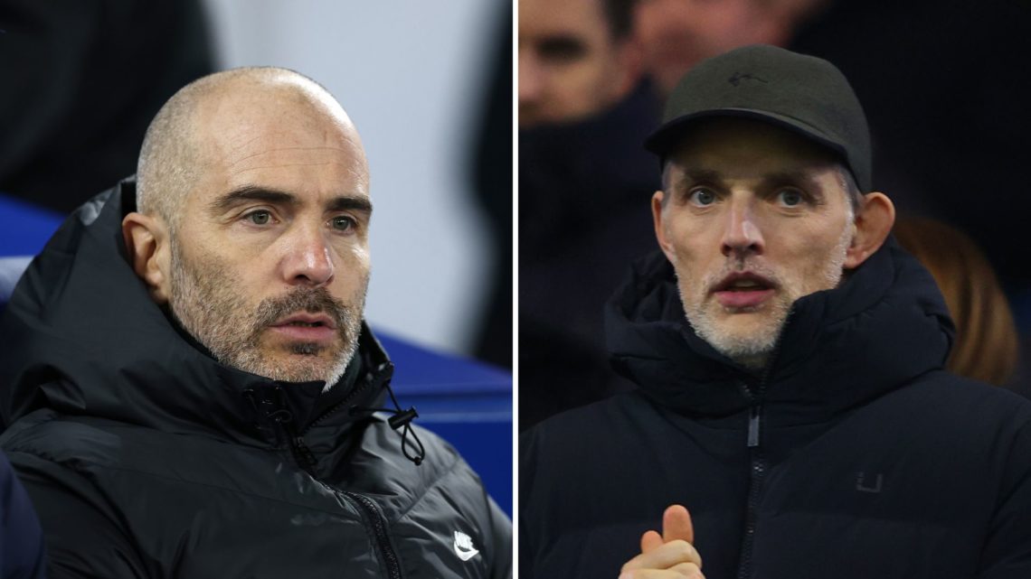 Split image of Enzo Maresca, Manager of Chelsea, looks on prior to the Premier League match between Brighton & Hove Albion FC and Chelsea FC at Ame...