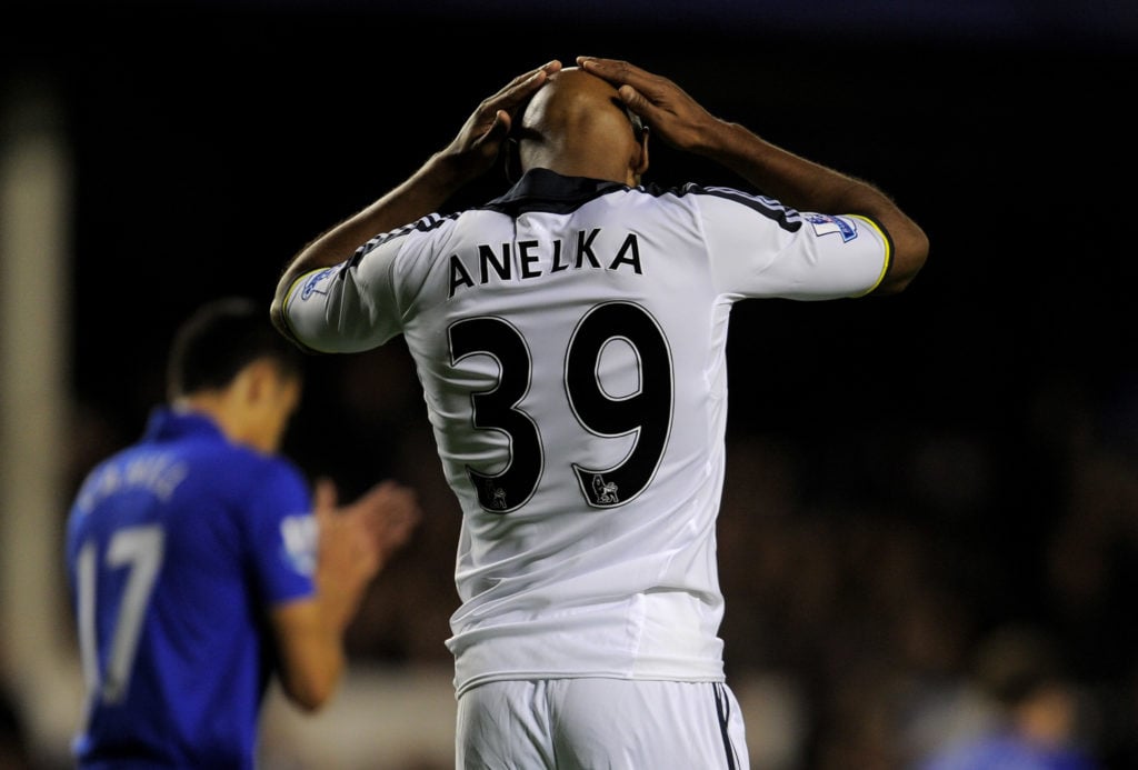 Nicolas Anelka of Chelsea reacts to missing a penalty during the Carling Cup Fourth Round match between Everton and Chelsea at Goodison Park on Oct...