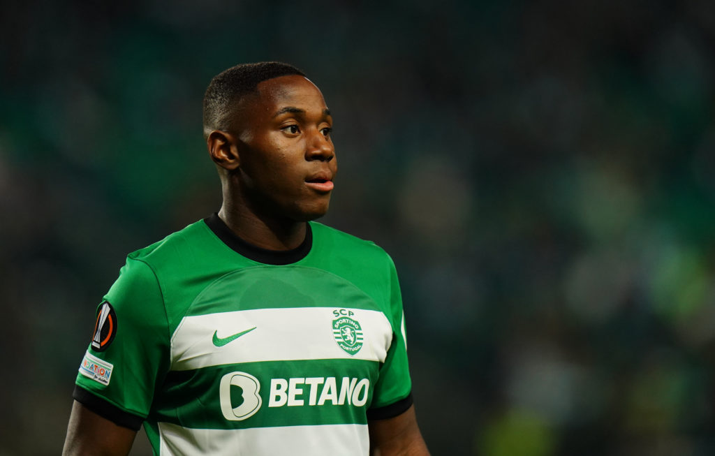 Dario Essugo of Sporting CP during the Group D - UEFA Europa League 2023/24 match between Sporting CP and SK Sturm Graz at Estadio Jose Alvalade on...