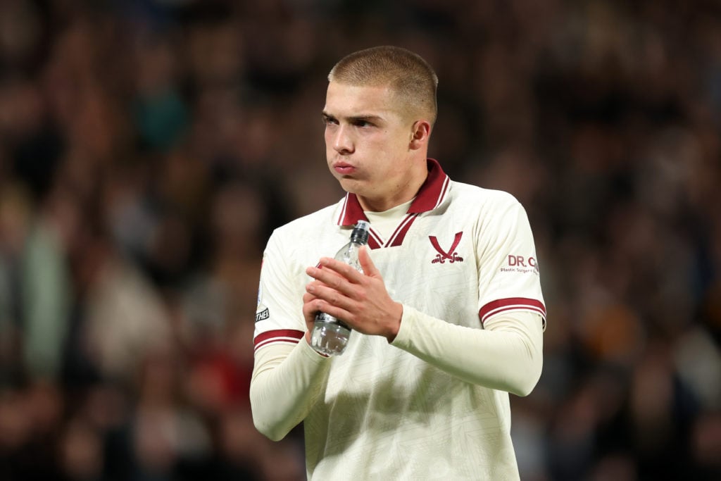 Alfie Gilchrist of Sheffield United applauds the fans during the Sky Bet Championship match between Hull City AFC and Sheffield United FC at MKM St...