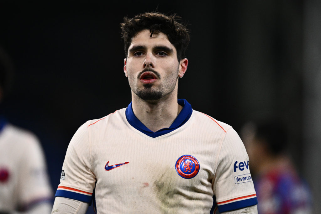 Pedro Neto looks on during the Premier League match between Crystal Palace FC and Chelsea FC at Selhurst Park on January 4, 2025 in London, United ...