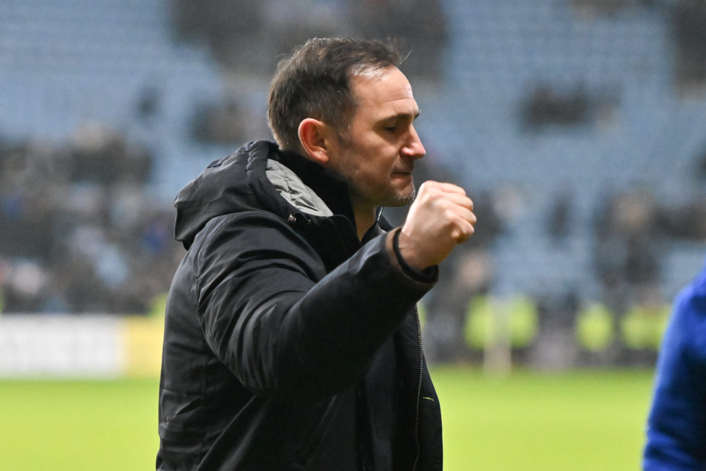 Manager Frank Lampard, the manager of Coventry City, gestures after winning the game during the Emirates FA Cup Third Round match between Coventry ...