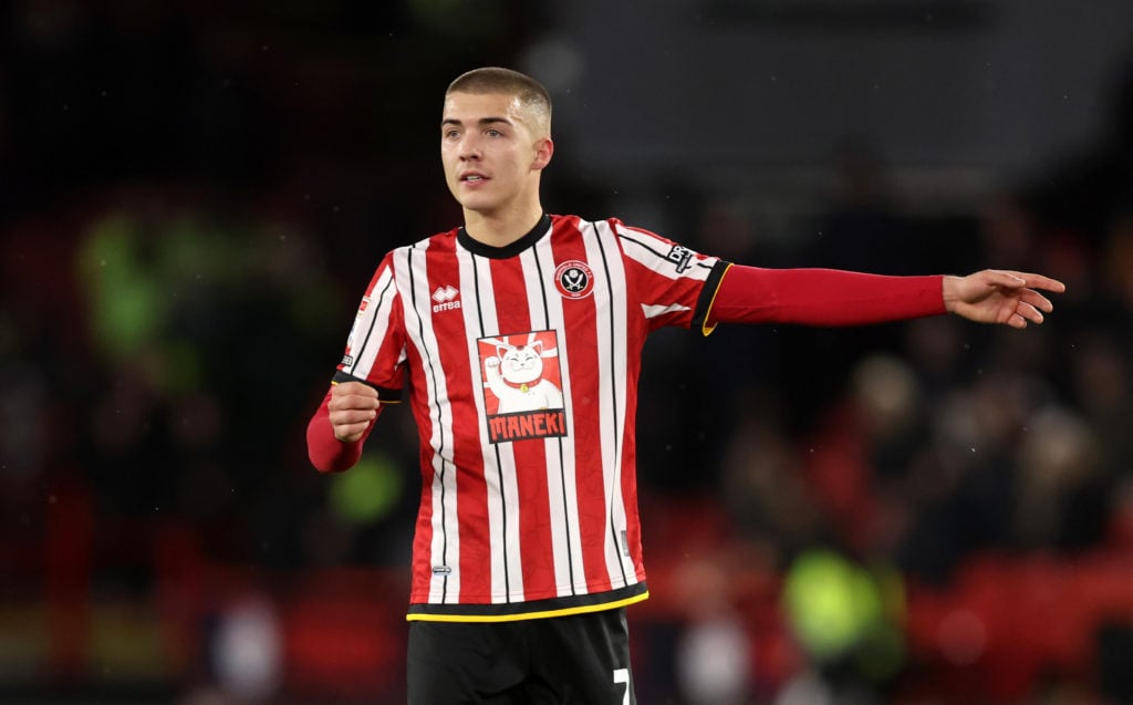 Alfie Gilchrist of Sheffield United reacts during the Sky Bet Championship match between Sheffield United FC and Hull City AFC at on January 24, 2...