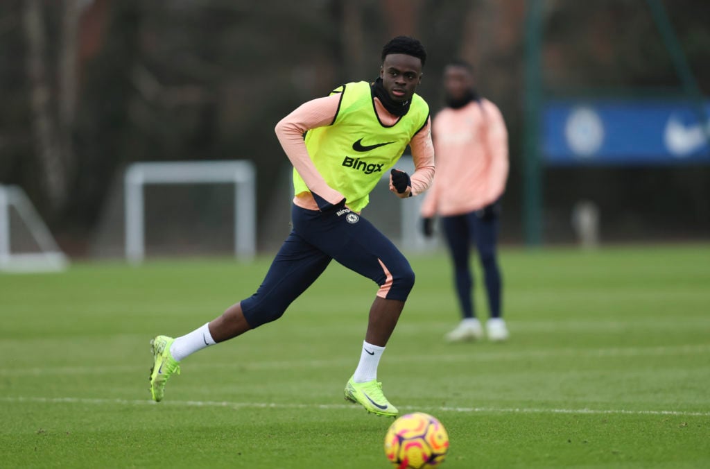 Tyrique George of Chelsea during training at the Chelsea Training Ground on February 13, 2025 in Cobham, England.