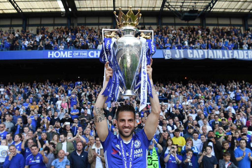 cESC fABREGAS WITH pREMIER League trophy