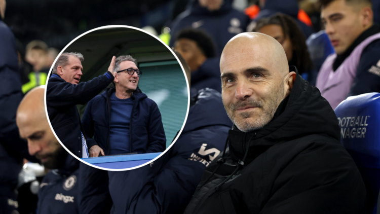 Enzo Maresca, Manager of Chelsea, looks on during the Emirates FA Cup Fourth Round match between Brighton & Hove Albion and Chelsea at Amex Sta...