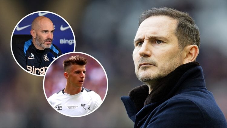 Frank Lampard. Inset, Mason Mount of Derby County and Enzo Maresca.